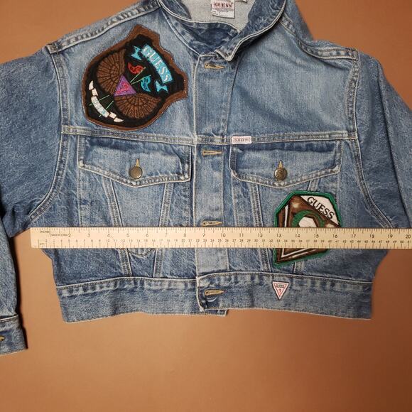 Rare Vintage 80s Guess by George Marciano Womens Cropped Denim Jacket Patches S - Picture 11 of 12